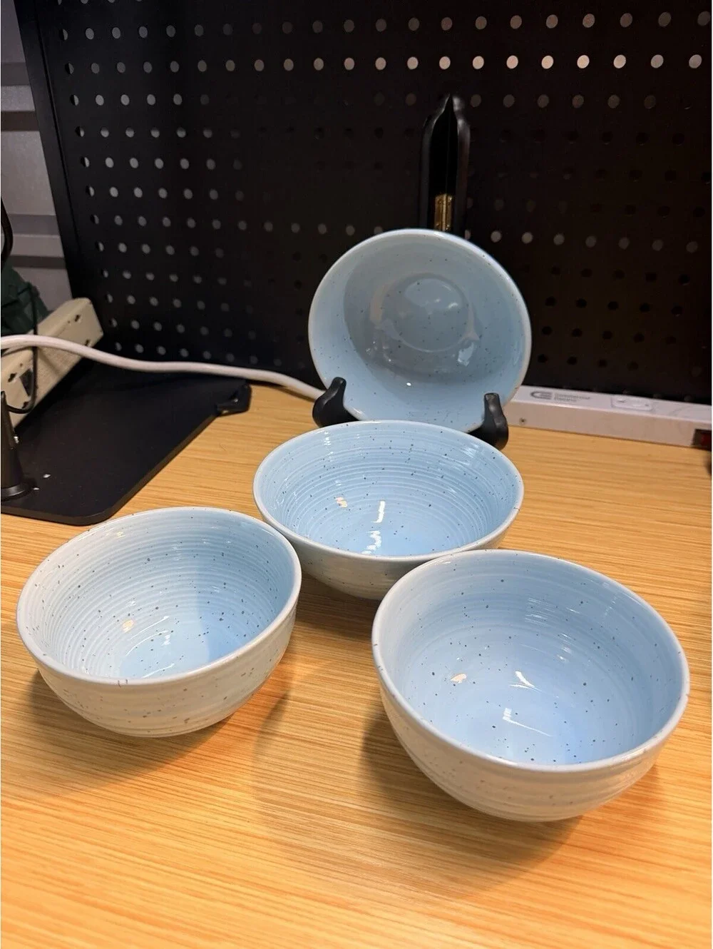 Set of 4 Sango Siterra Artist's Blend Blue 2 Fruit & 2 Cereal Bowls Speckled *